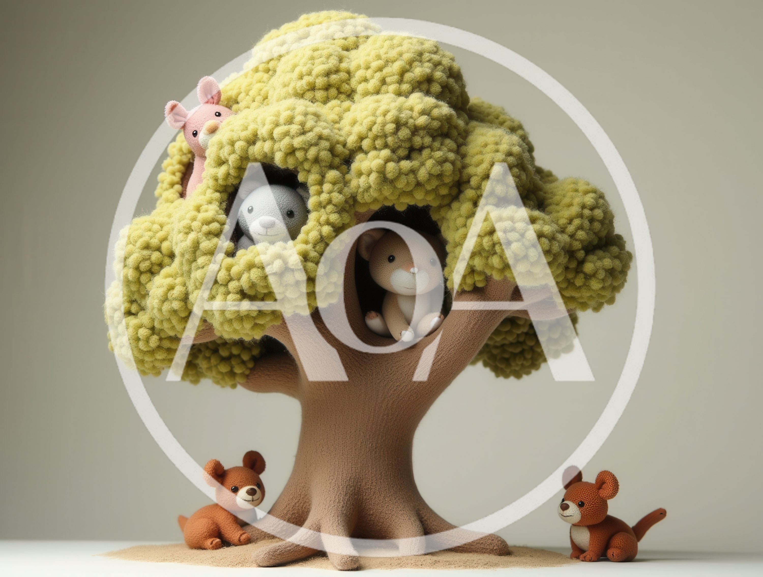 Knitted Toy Animals In A Felted Tree