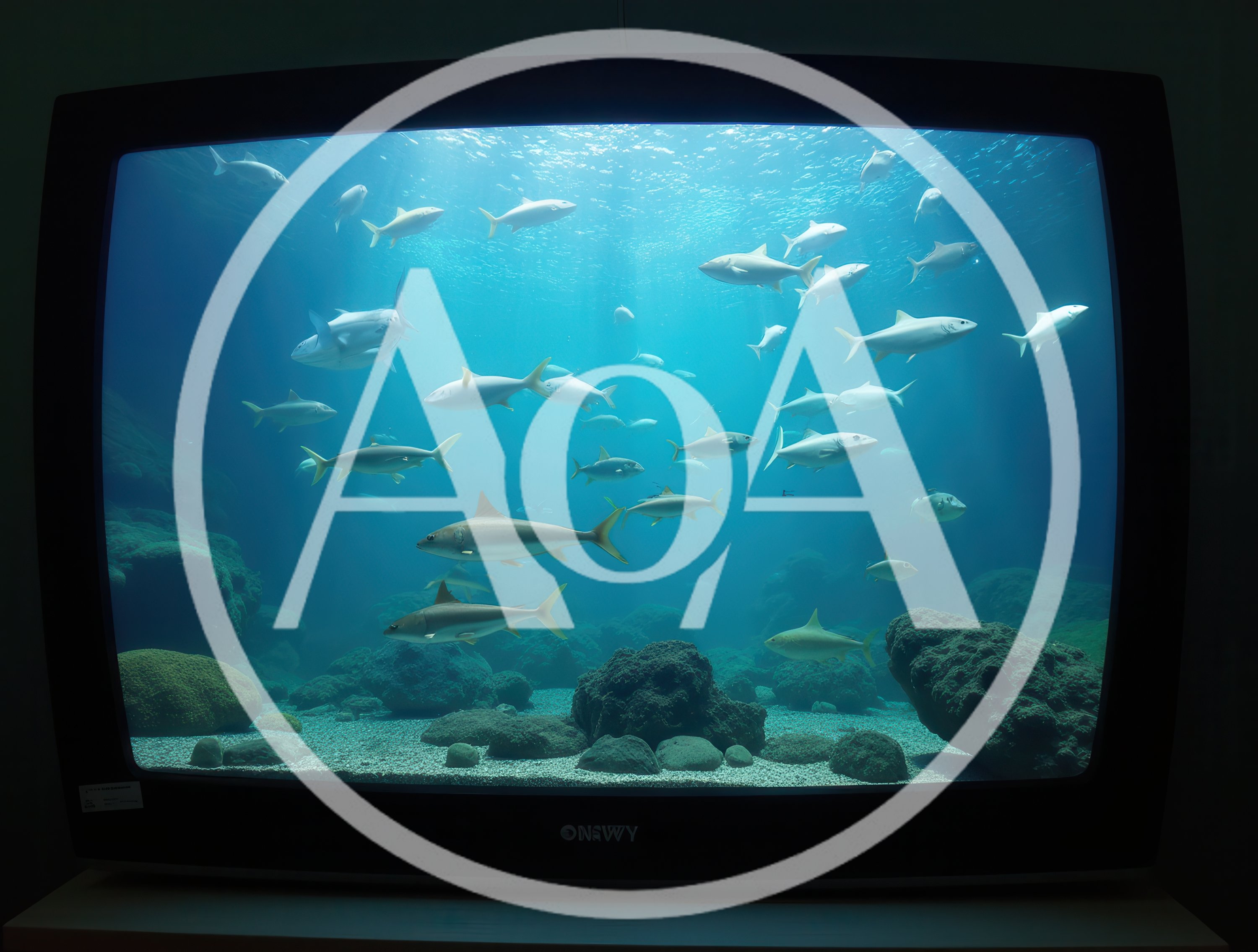 School Of Fish Swimming Inside A Television Screen