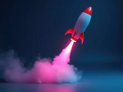 3D Rendered Rocket Launching With Pink Smoke