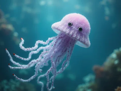 Cute Pink Jellyfish Swimming Underwater