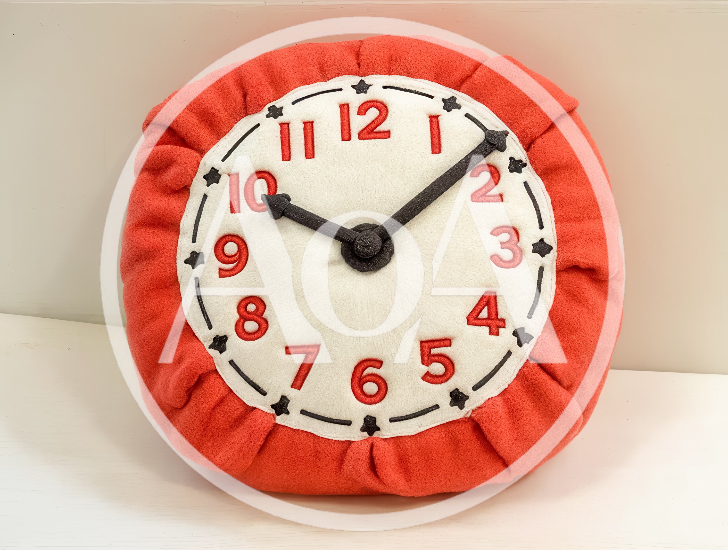 Plush Clock Pillow With Red Fabric Border