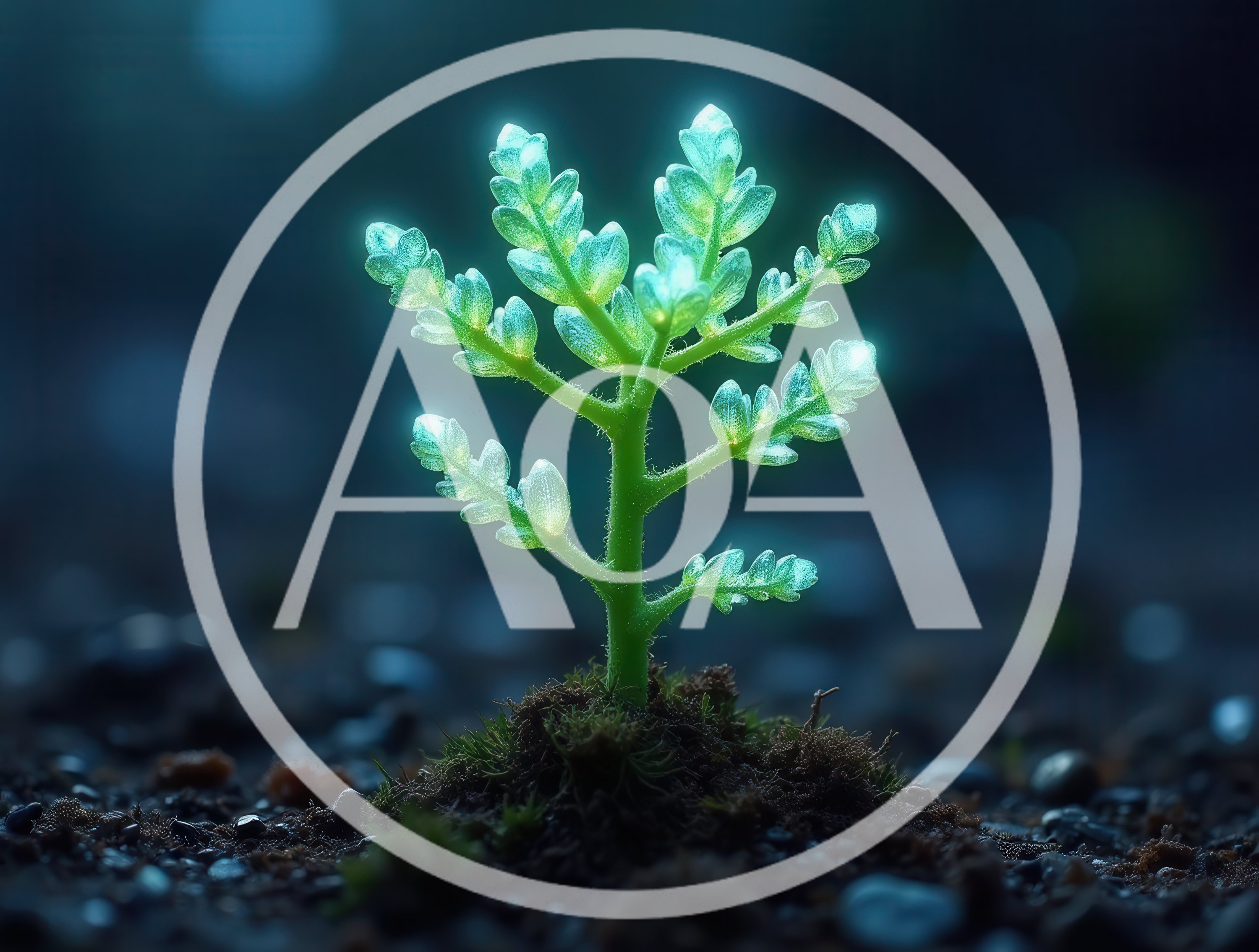 Glowing Bioluminescent Plant Sprouting From Dark Forest Soil