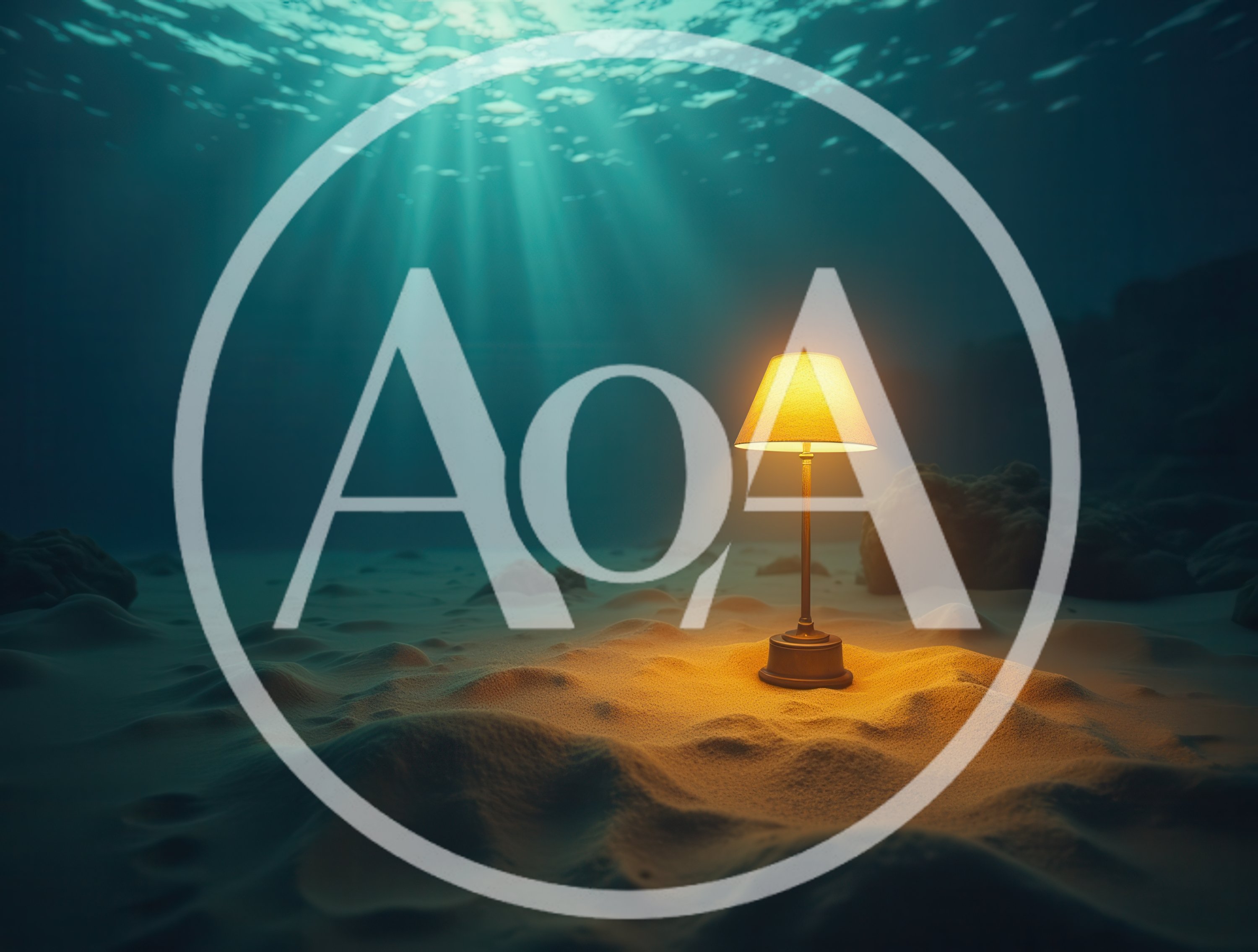 Glowing Table Lamp Resting On The Ocean Floor
