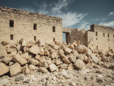 Ancient Stone Ruins With Pile Of Rubble