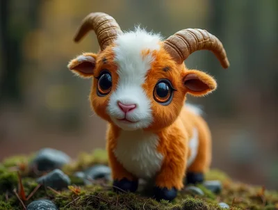 Adorable Baby Goat Standing On Mossy Forest Ground