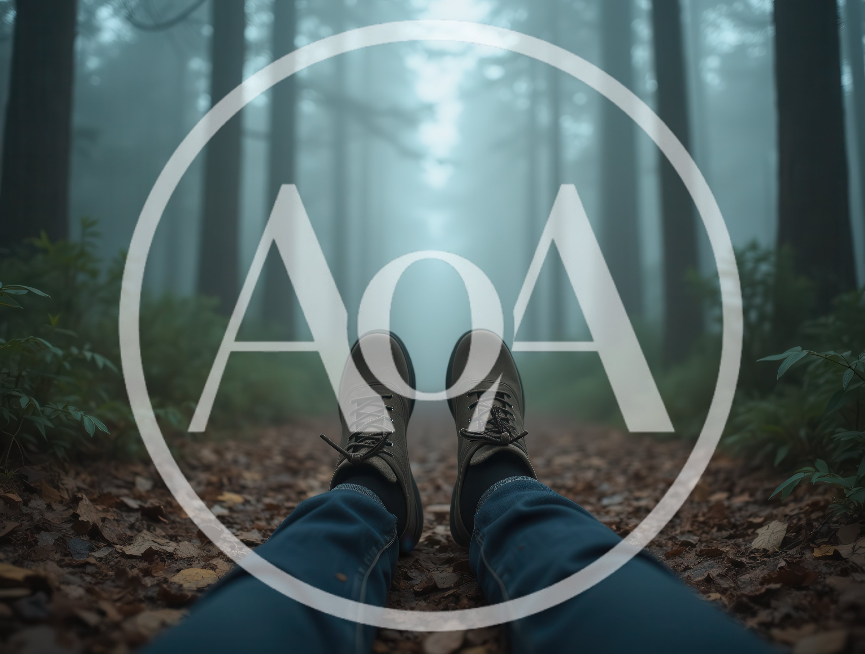 Person Resting On A Foggy Forest Path