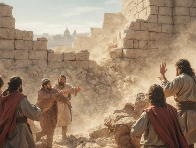 Biblical Figures Reacting To Ancient City Wall Collapse