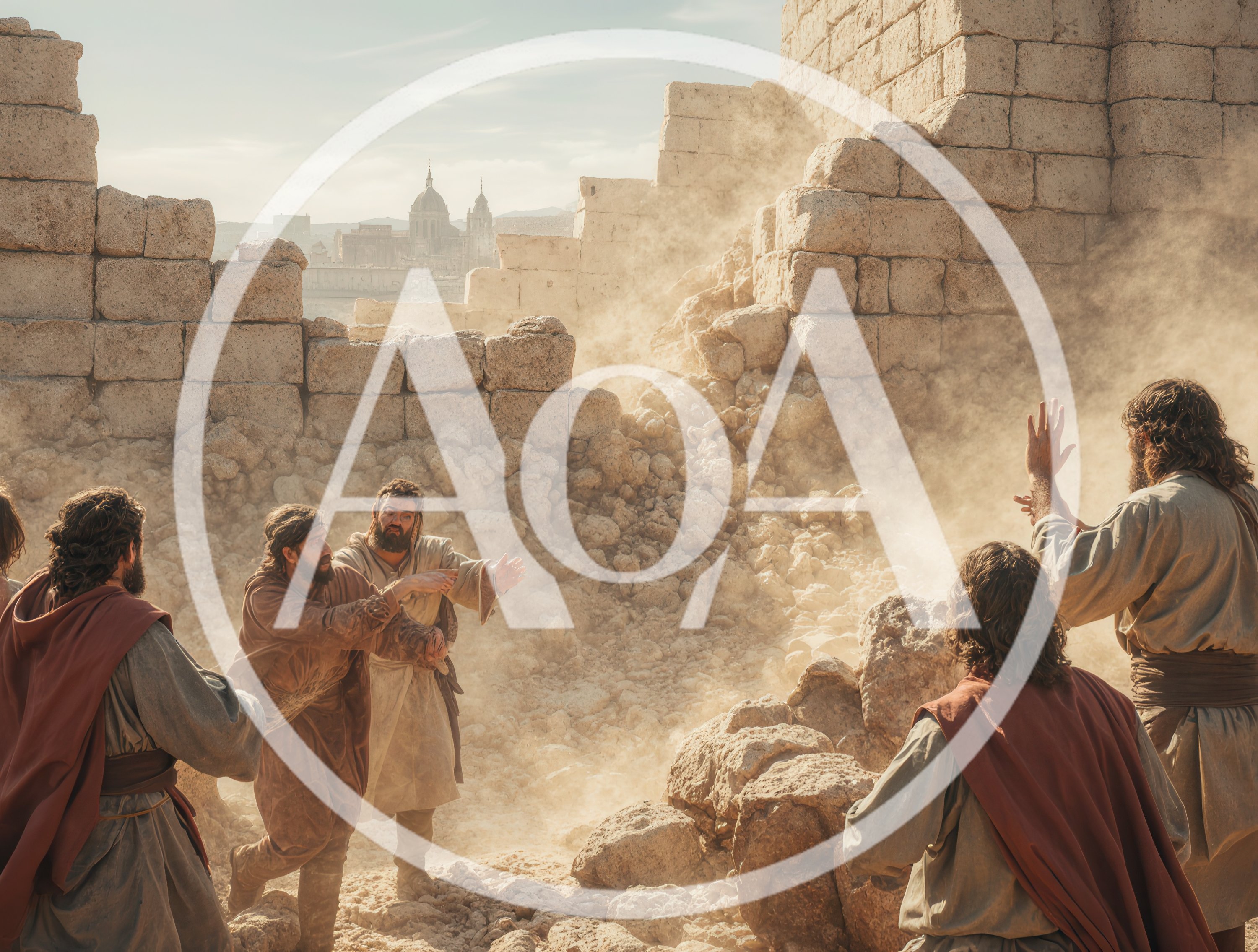 Biblical Figures Reacting To Ancient City Wall Collapse