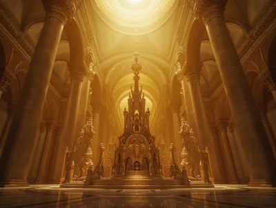 Ornate Golden Throne In Grand Cathedral Interior