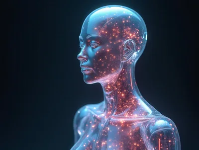Translucent Humanoid Figure With Glowing Cosmic Interior