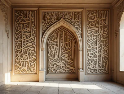 Intricate Islamic Calligraphy Carved Into Stone Wall