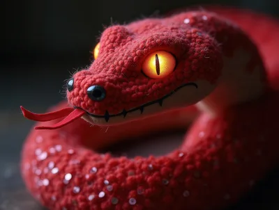 Close Up Of A Red Knitted Toy Snake