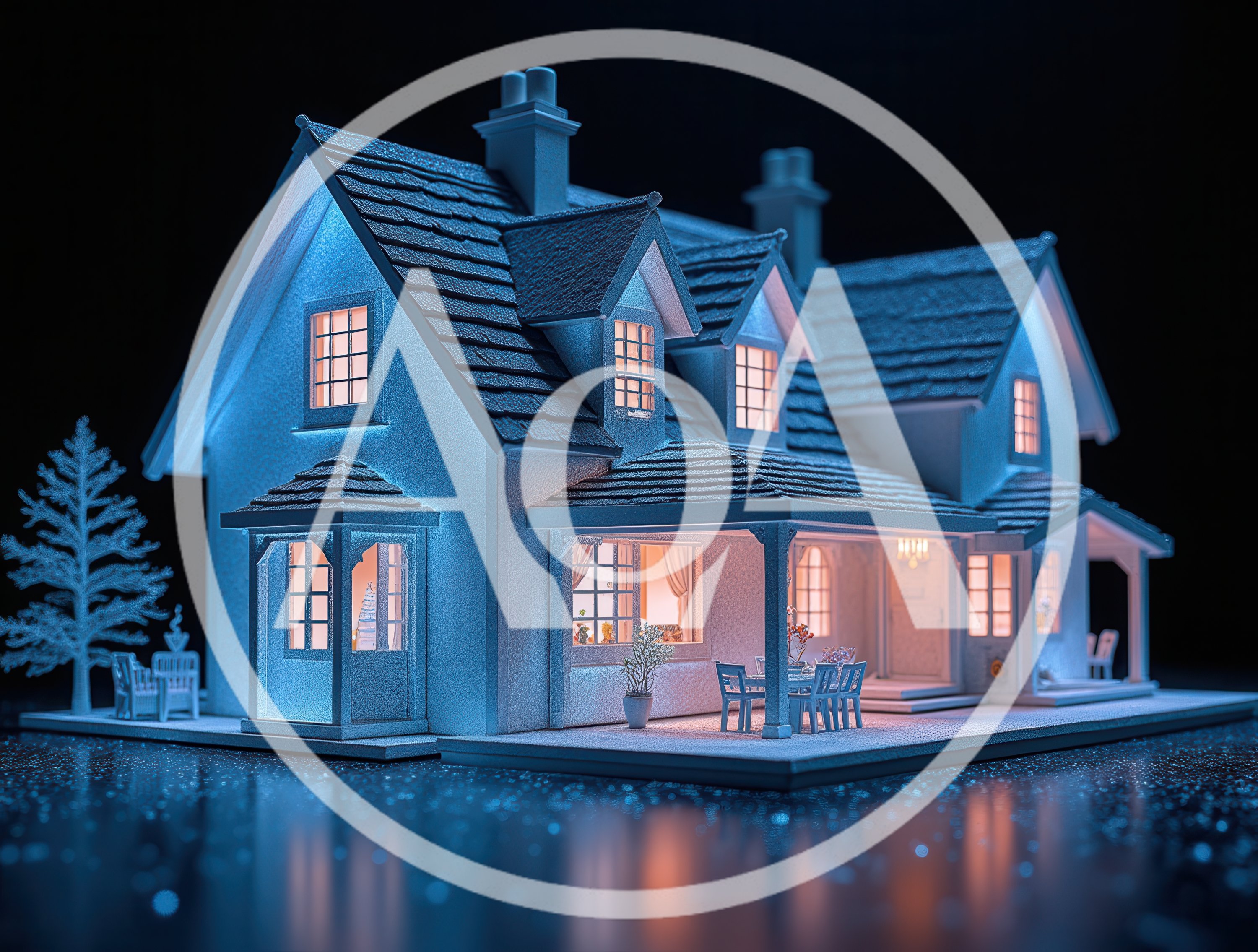 Miniature Model House With Warm Interior Lighting