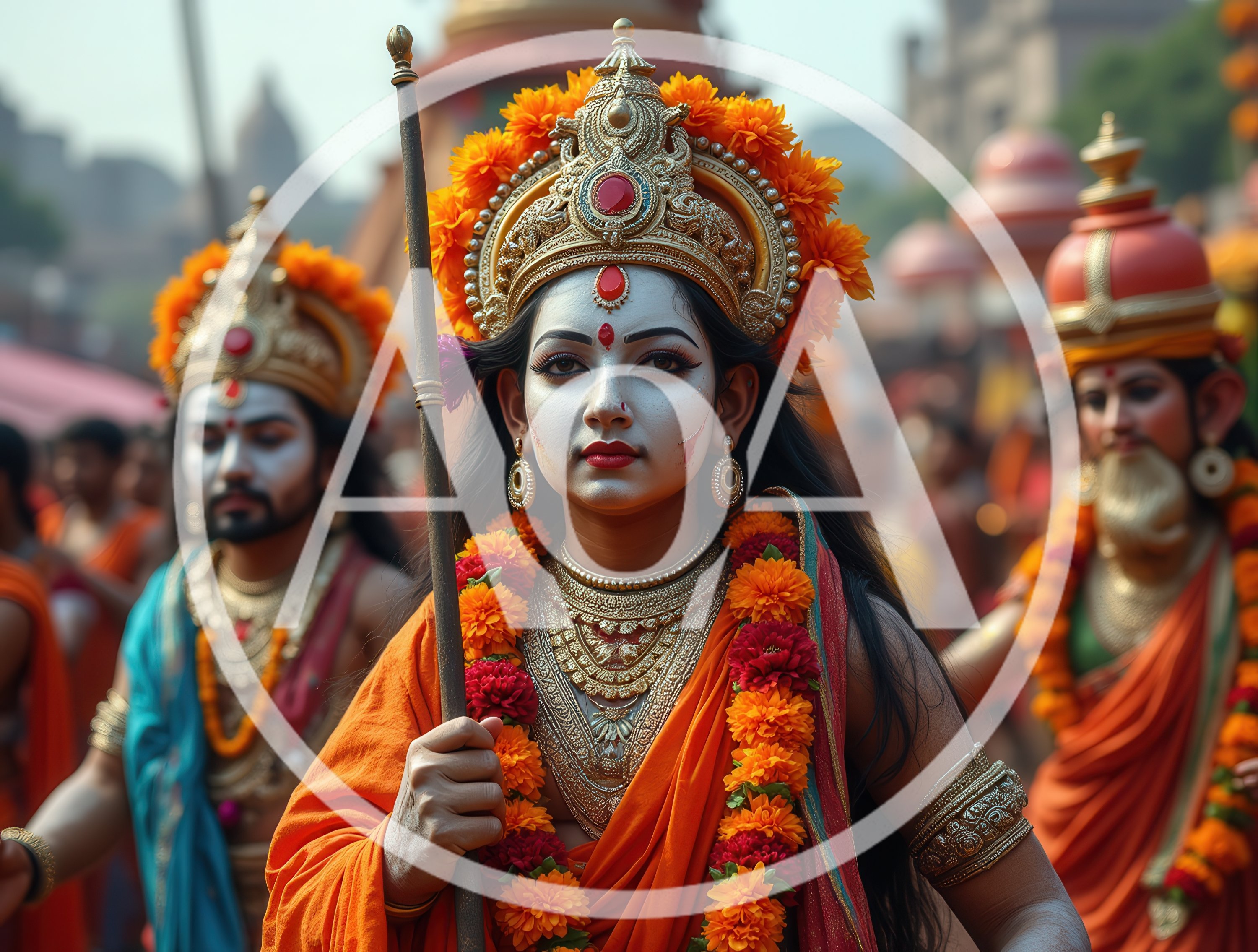 Participants Dressed As Hindu Deities In A Procession
