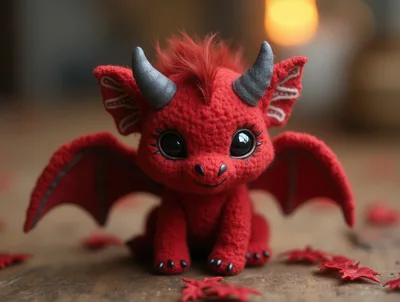 Cute Red Plush Dragon Toy Sitting