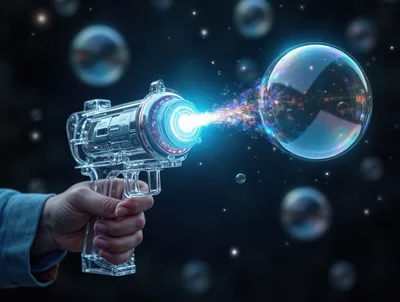 Futuristic Transparent Bubble Gun Shooting Glowing Bubbles