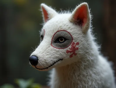 Handmade White Wolf Plush Toy With Tribal Markings