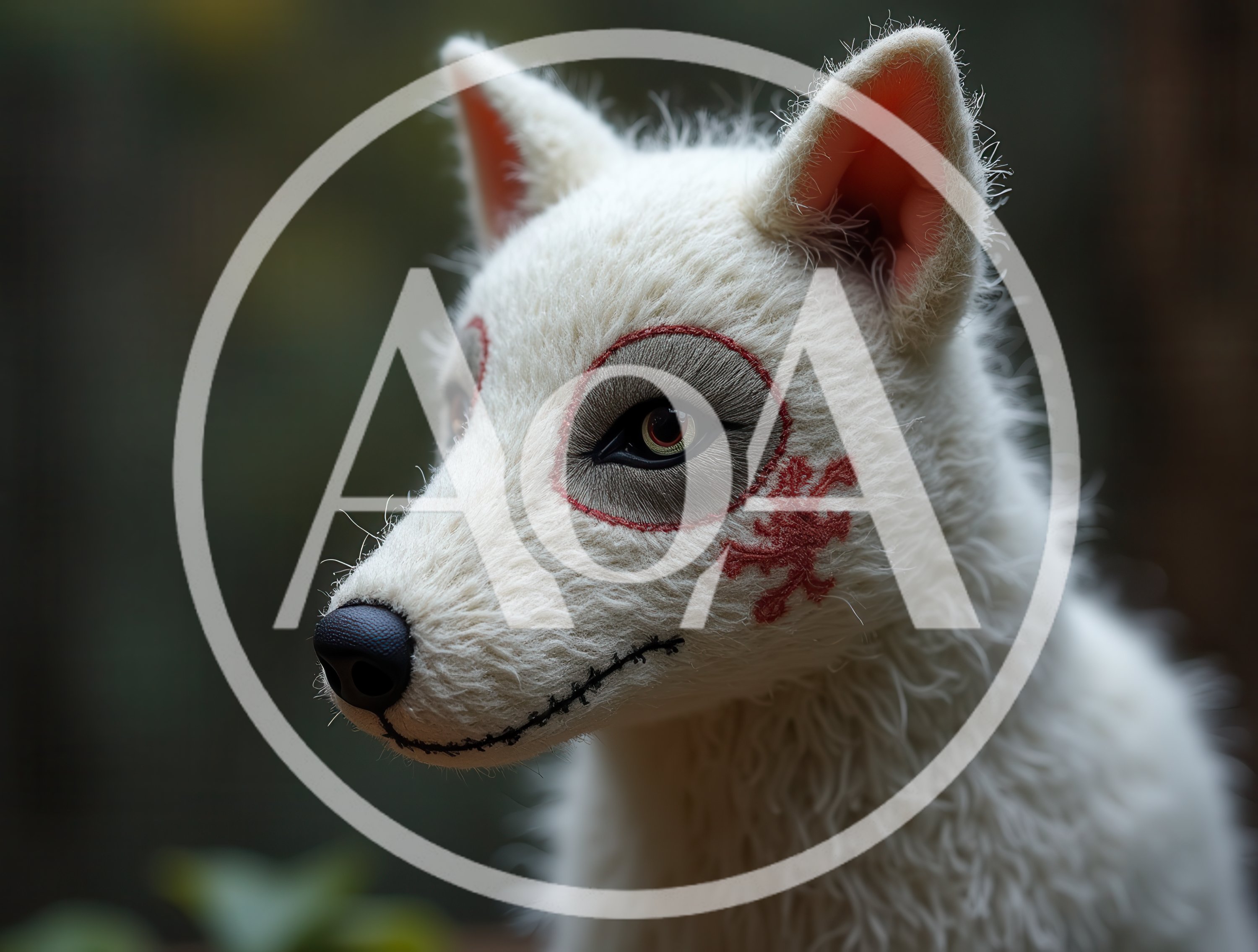 Handmade White Wolf Plush Toy With Tribal Markings