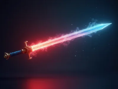 Magical Sword With Glowing Red And Blue Energy