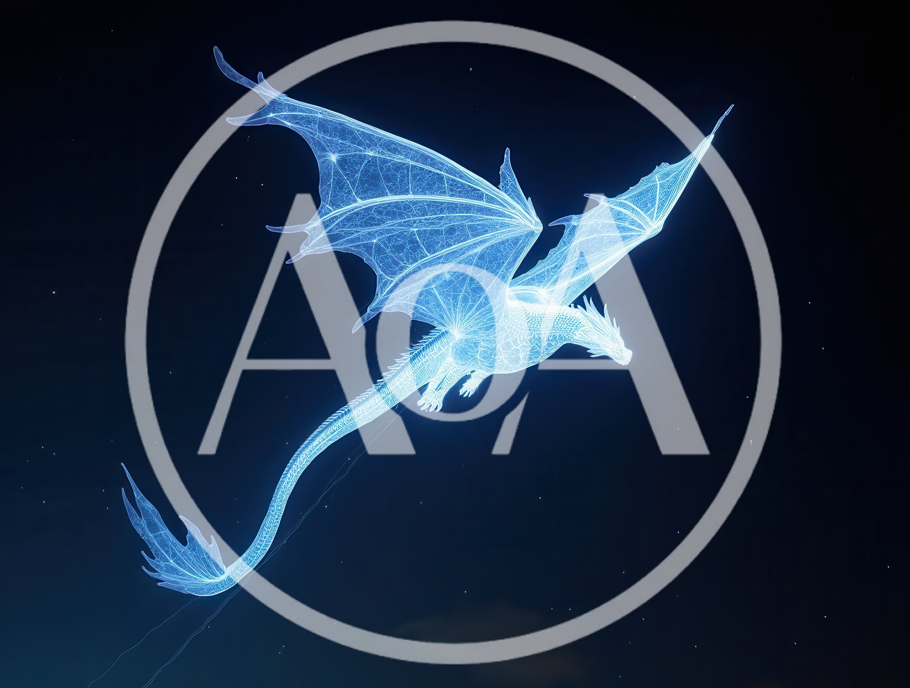 Glowing Ethereal Dragon Flying Through Night Sky