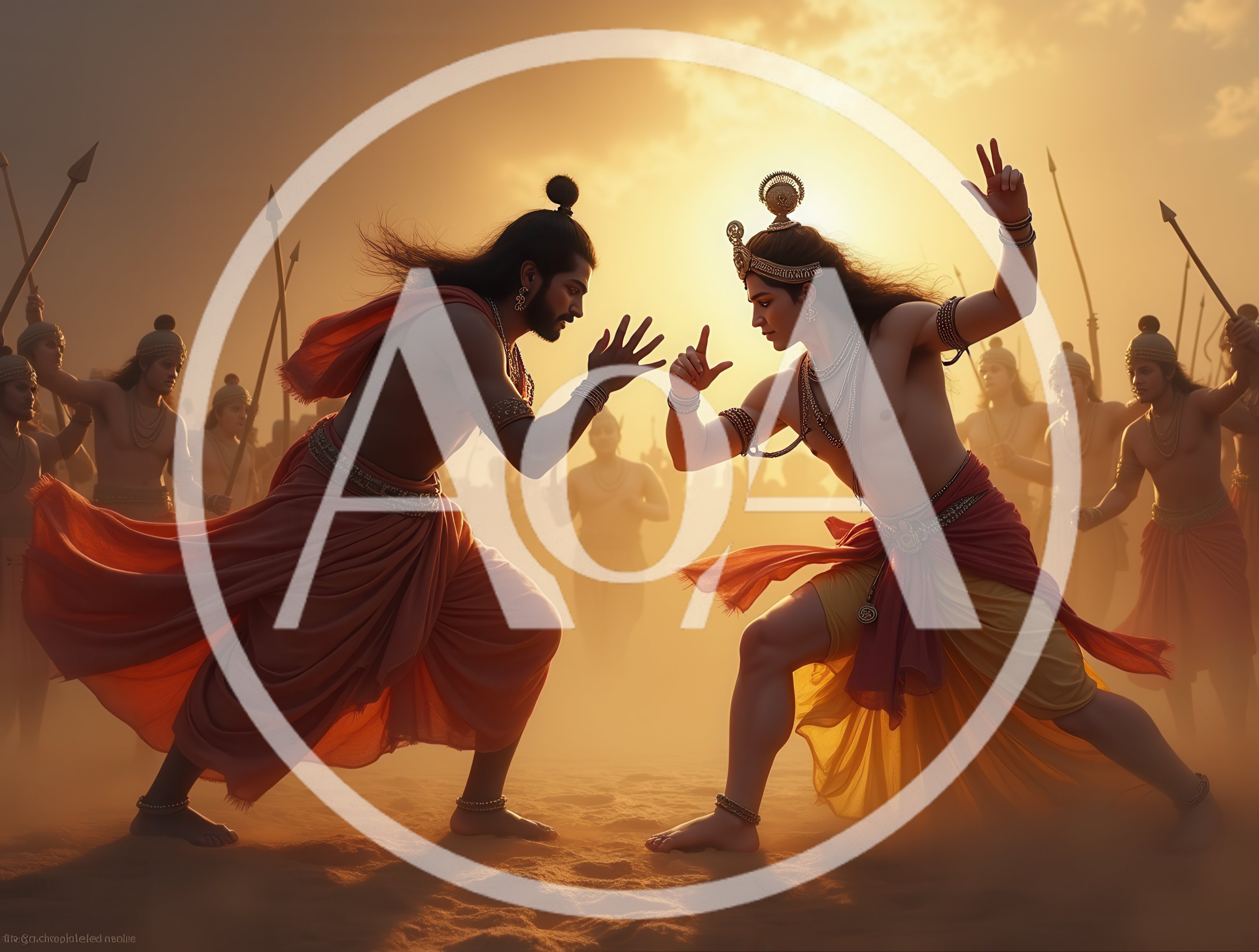 Two Ancient Indian Warriors Engaging In Ritual Combat