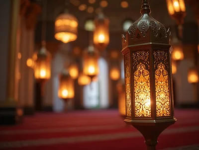 Ornate Islamic Lanterns Hanging in a Mosque