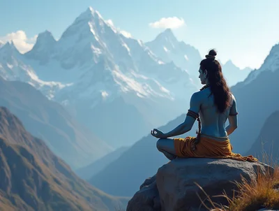 Lord Shiva Meditating on Himalayan Mountain Peak