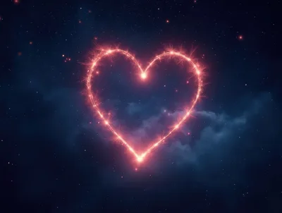 Glowing Sparkler Heart Shape Against Night Sky