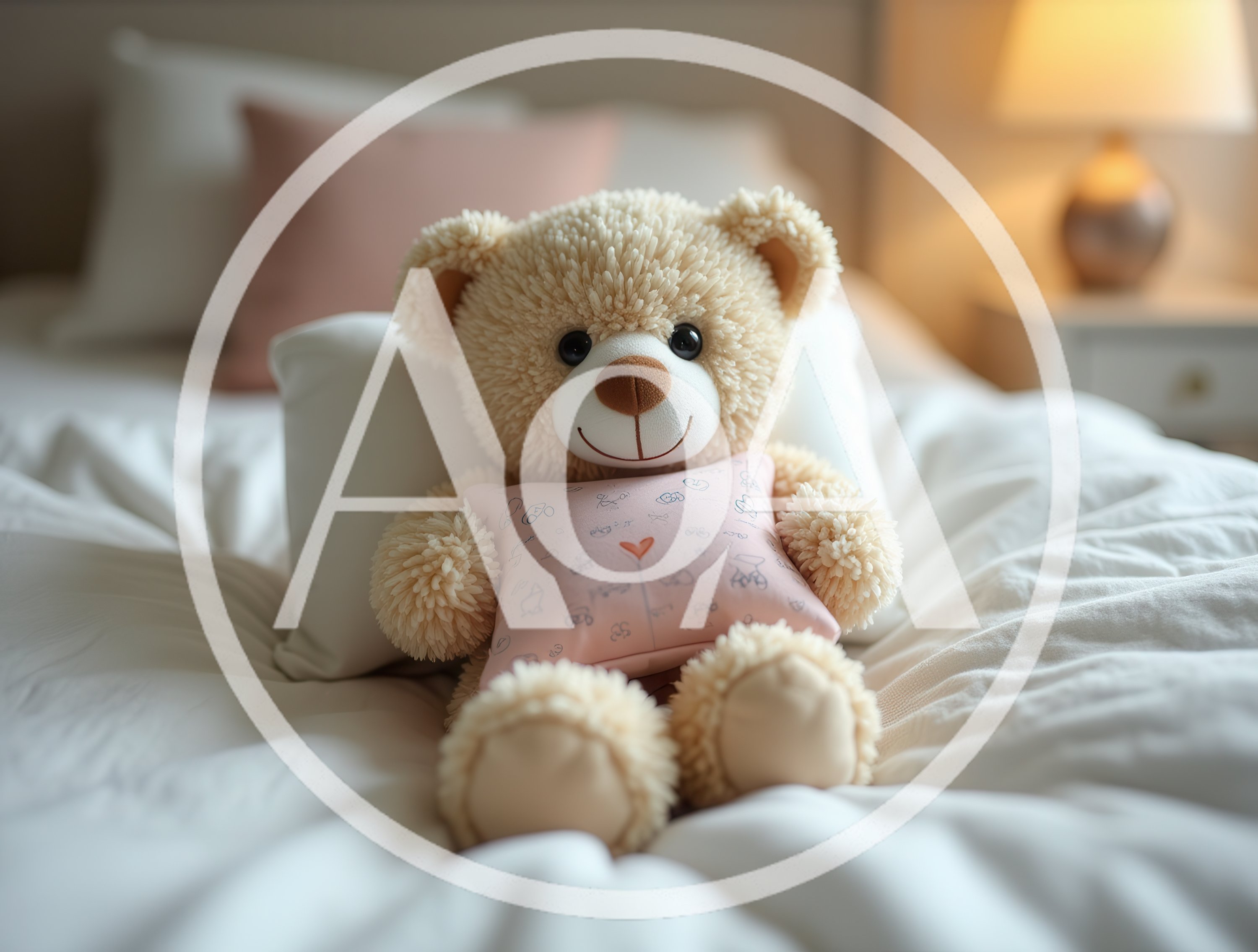 Cute Teddy Bear Sitting on a Bed