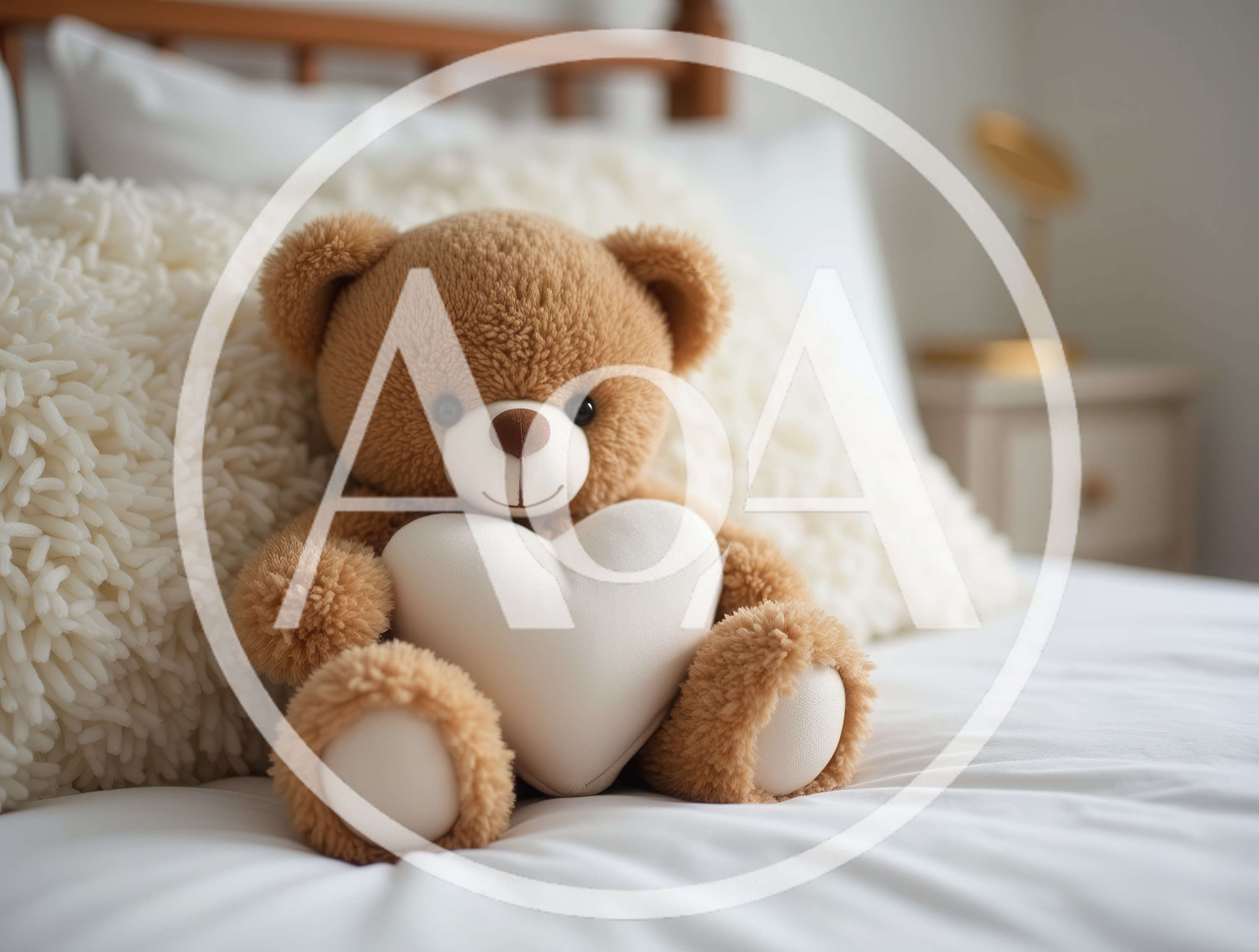 Brown Teddy Bear Holding A White Heart Pillow