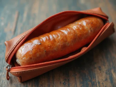 Grilled Sausage Inside A Leather Pencil Case