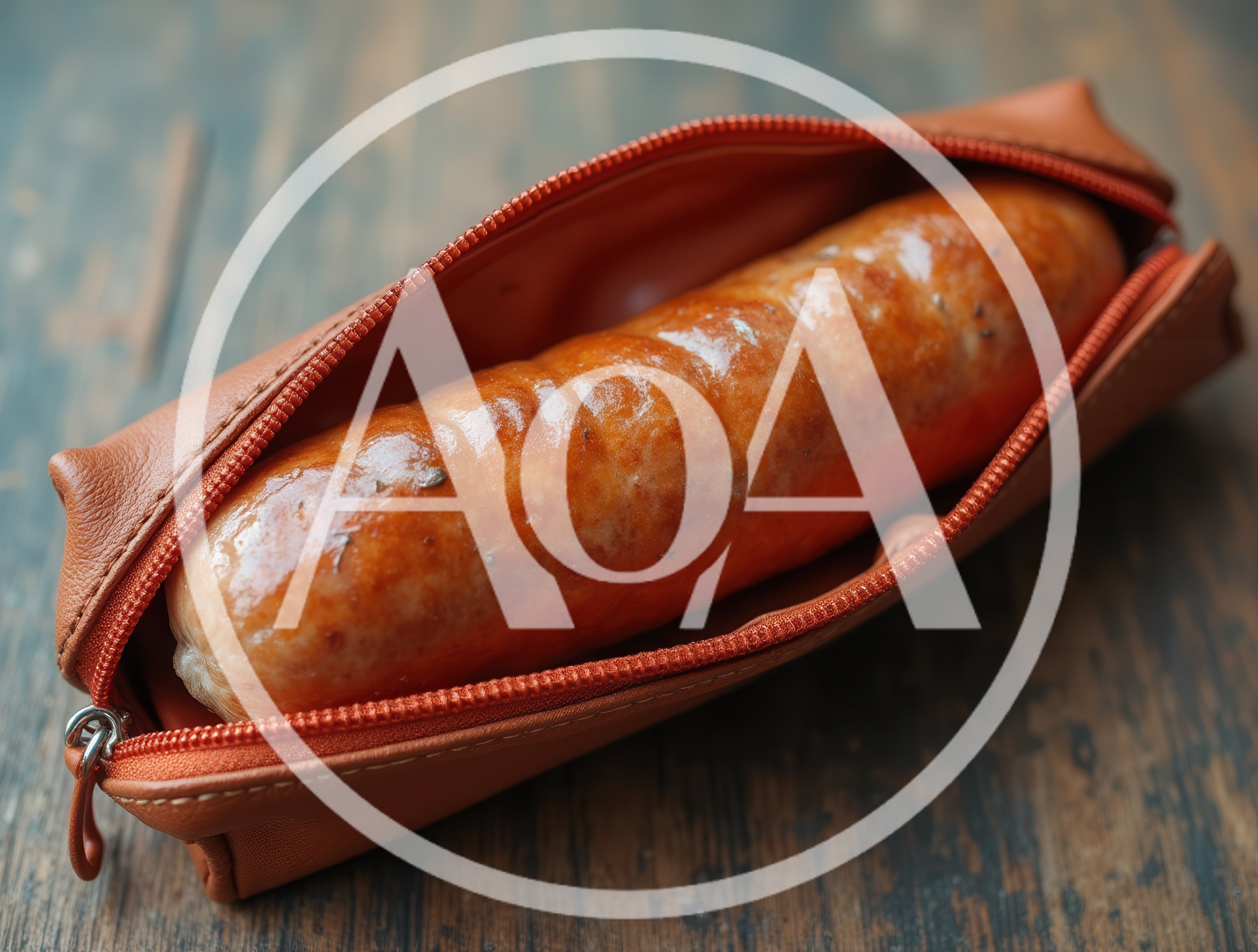 Grilled Sausage Inside A Leather Pencil Case
