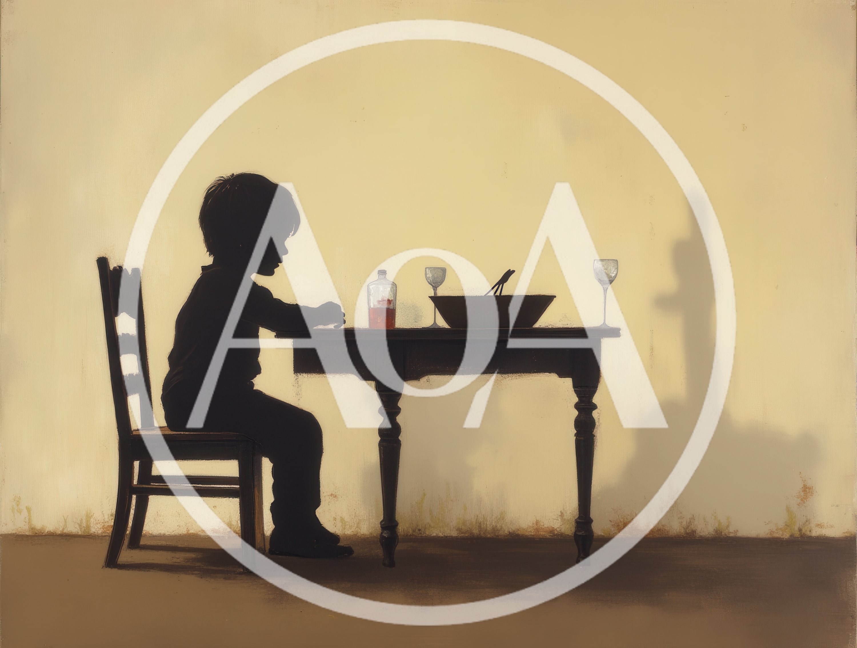 Silhouette Of A Child Sitting At A Dining Table