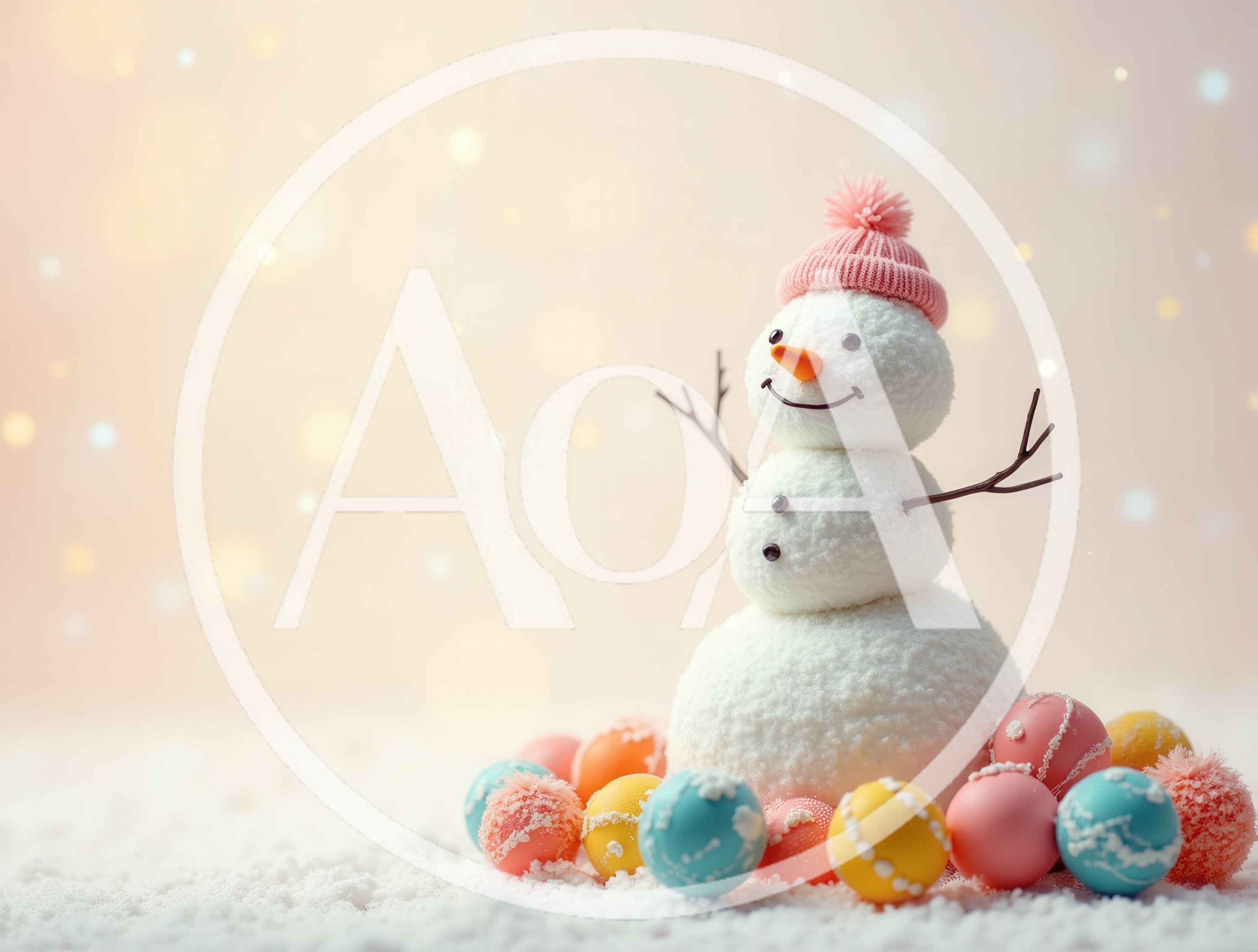 Cute Snowman With Colorful Ornaments In Snowy Setting