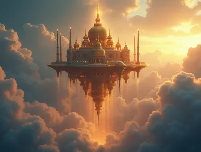 Golden Floating Palace Above The Clouds