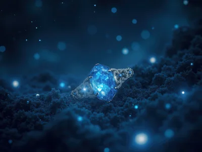 Ornate Blue Gemstone Ring Resting On Dark Moss