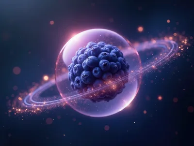Blueberry Planet Floating In A Cosmic Bubble