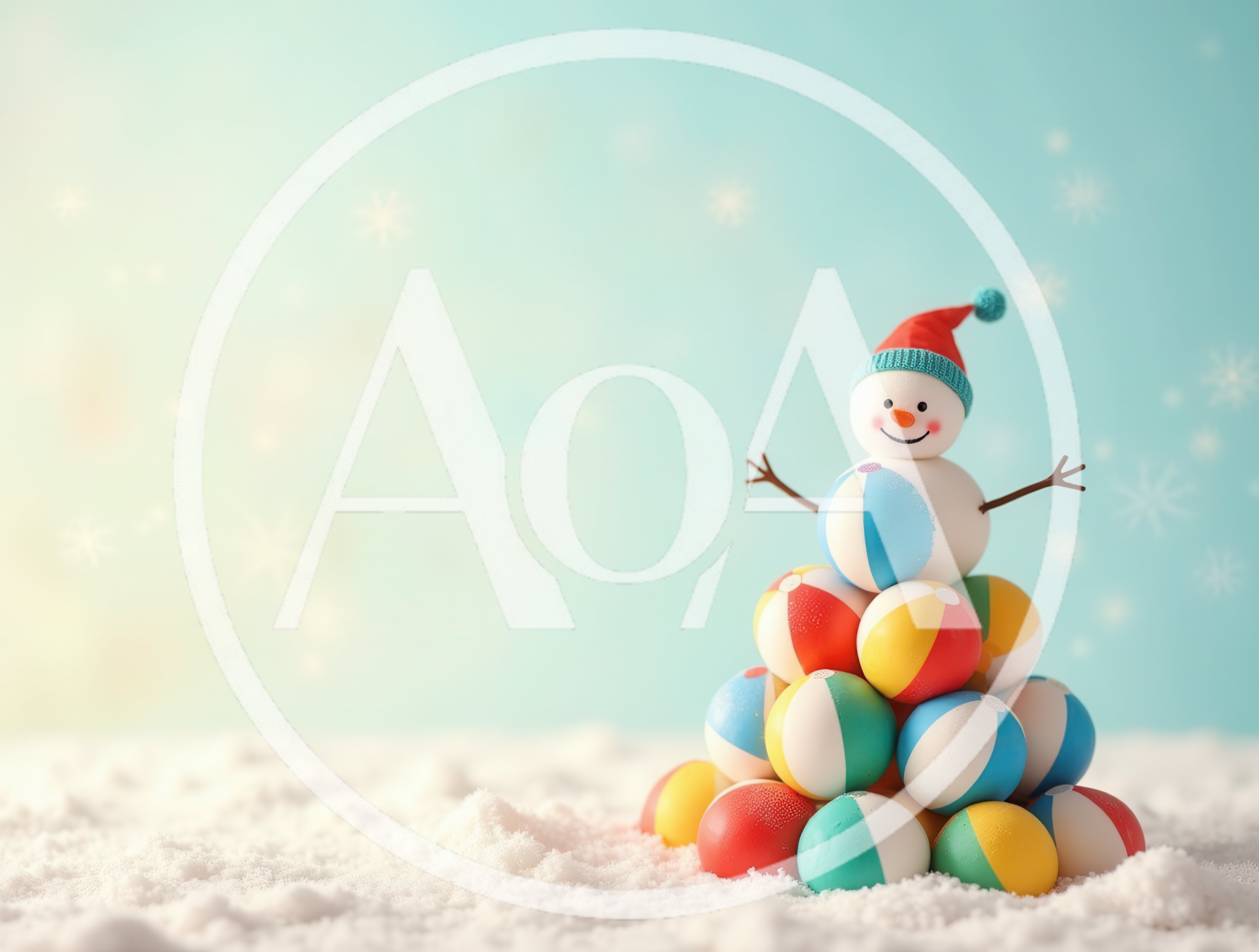 Snowman Made Of Beach Balls On Snowy Background