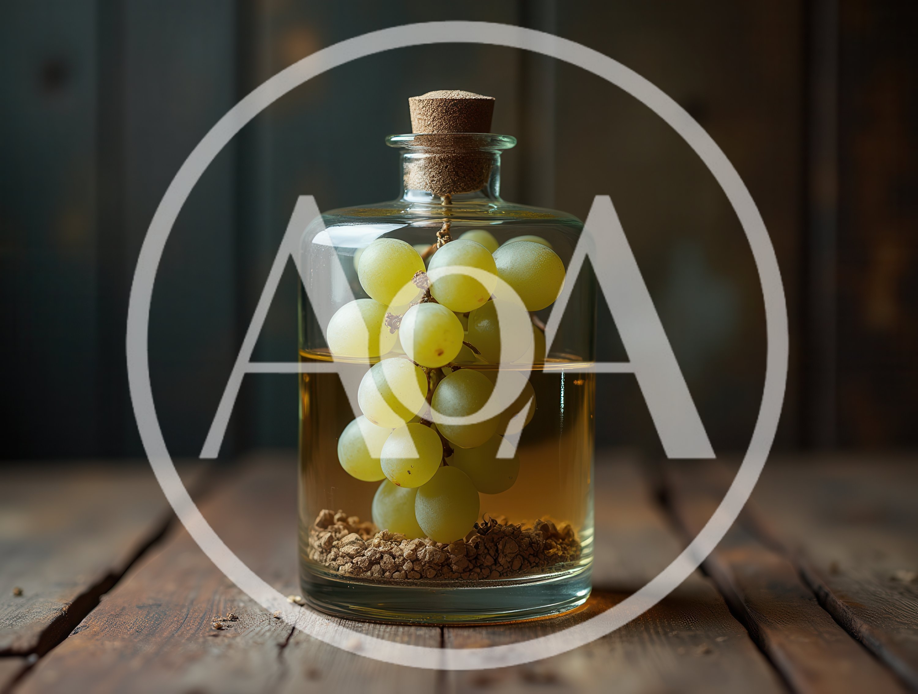 Green Grapes Suspended Inside A Glass Bottle