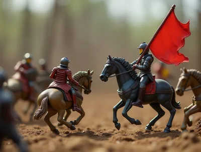 Toy Knights On Horseback In A Battle Scene