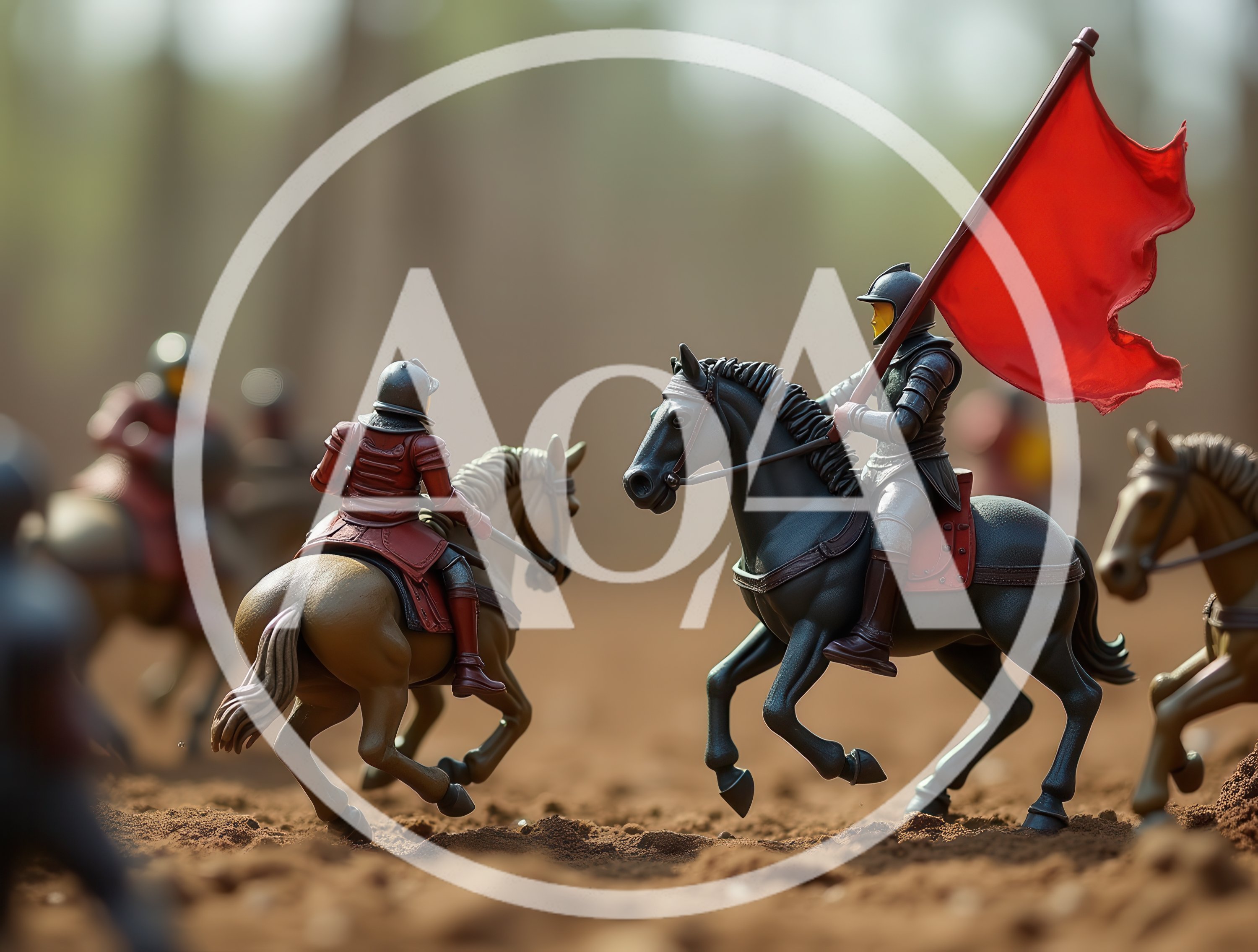 Toy Knights On Horseback In A Battle Scene