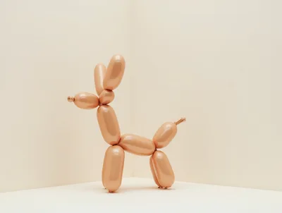 Minimalist Balloon Animal Dog Sculpture in Corner