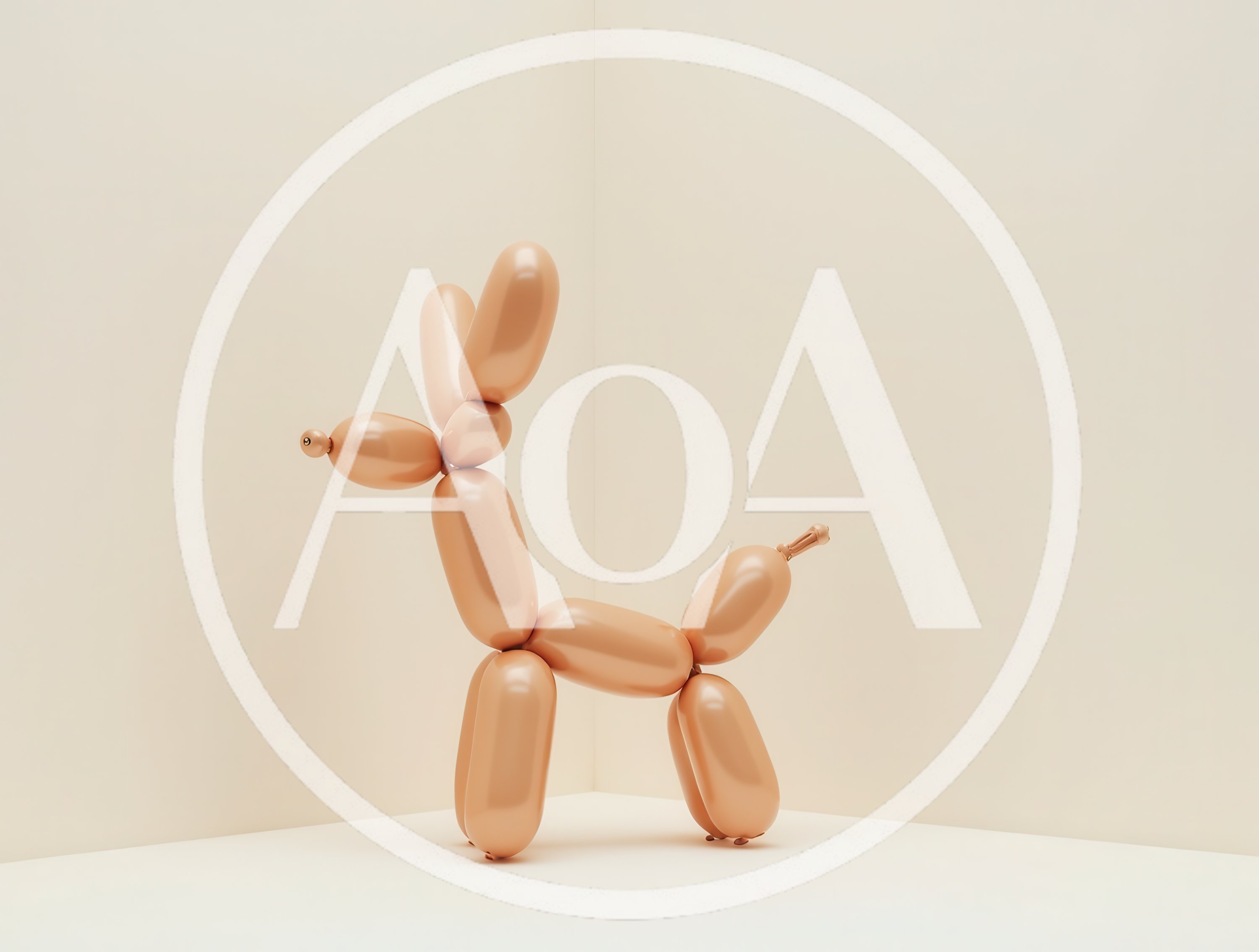 Minimalist Balloon Animal Dog Sculpture in Corner