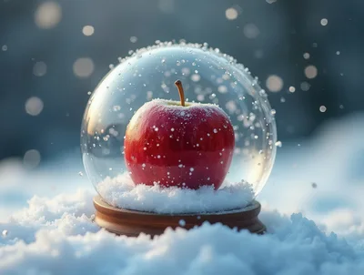 Red Apple Inside A Glass Snow Globe