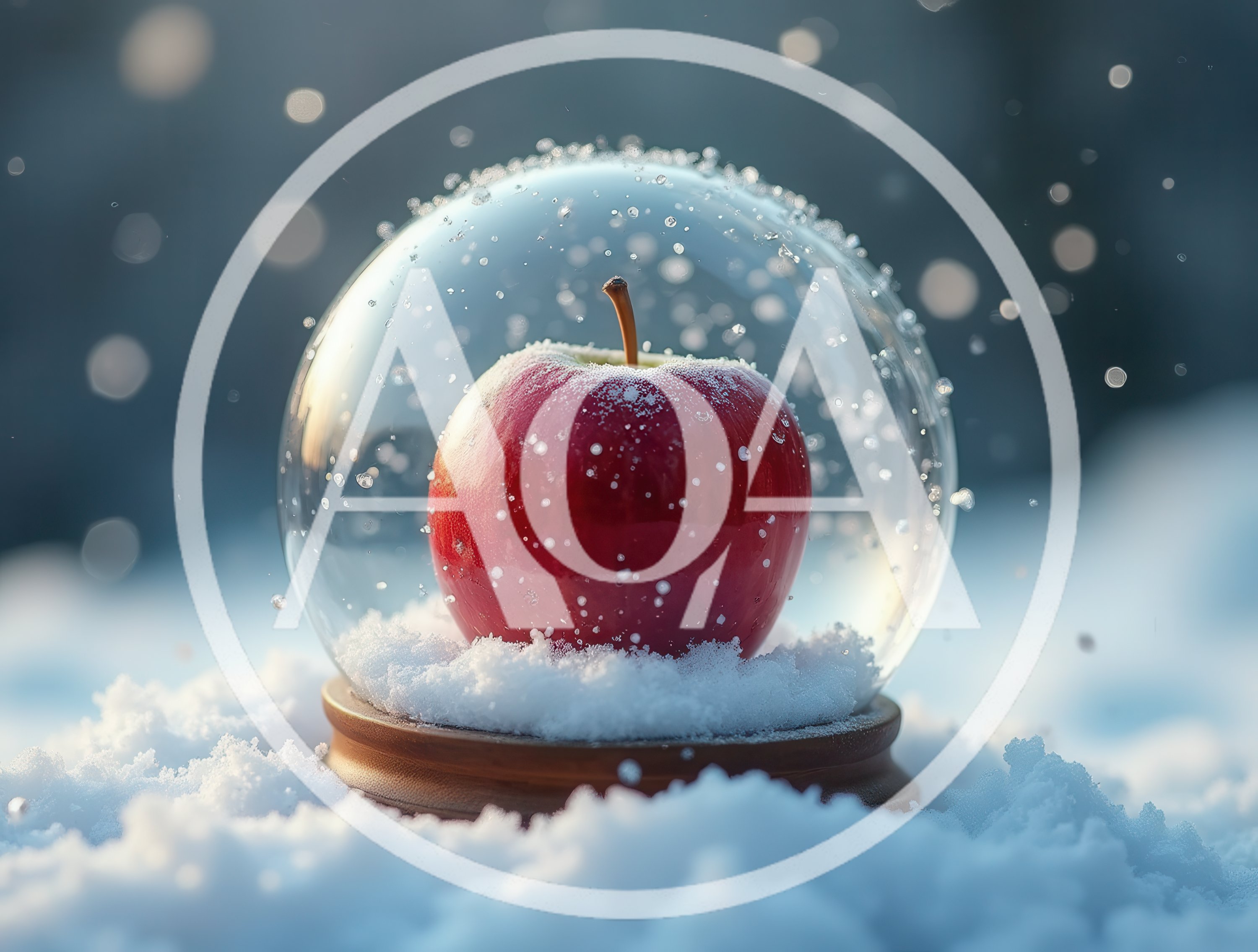 Red Apple Inside A Glass Snow Globe