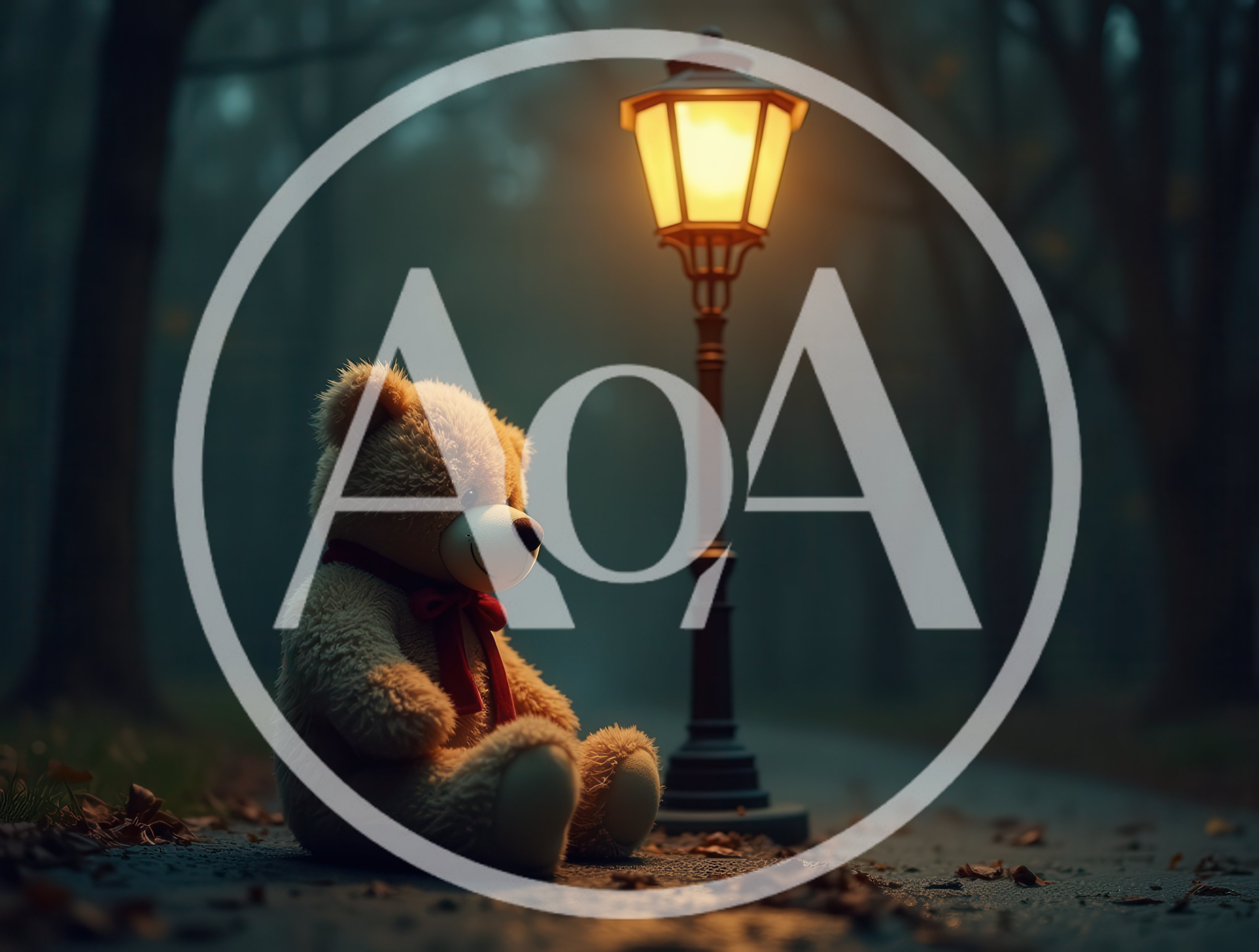 Teddy Bear Sitting Alone Under A Streetlight