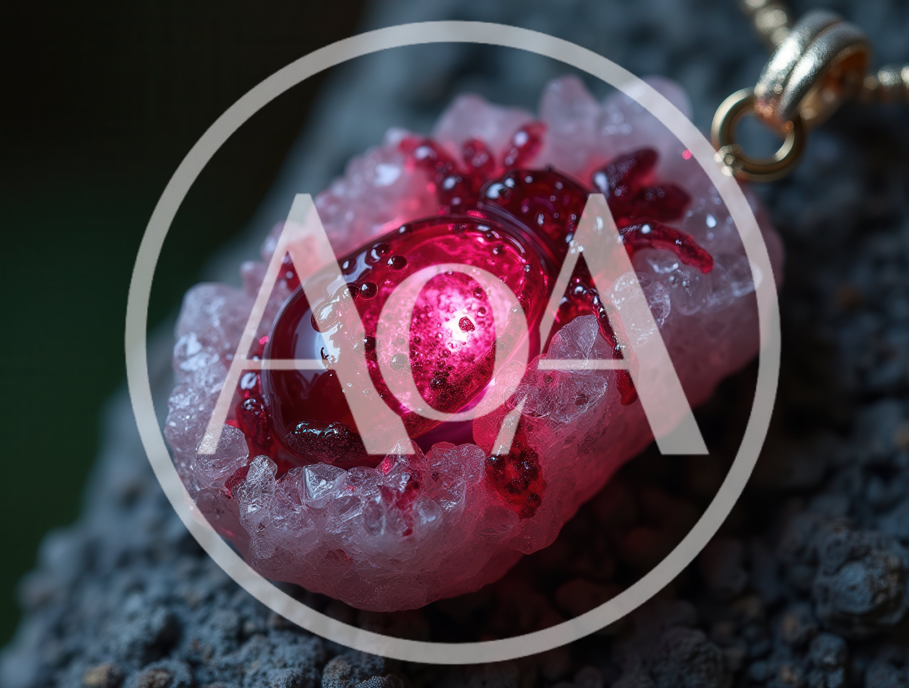 Red Beetle Pendant Embedded In Pink Crystal