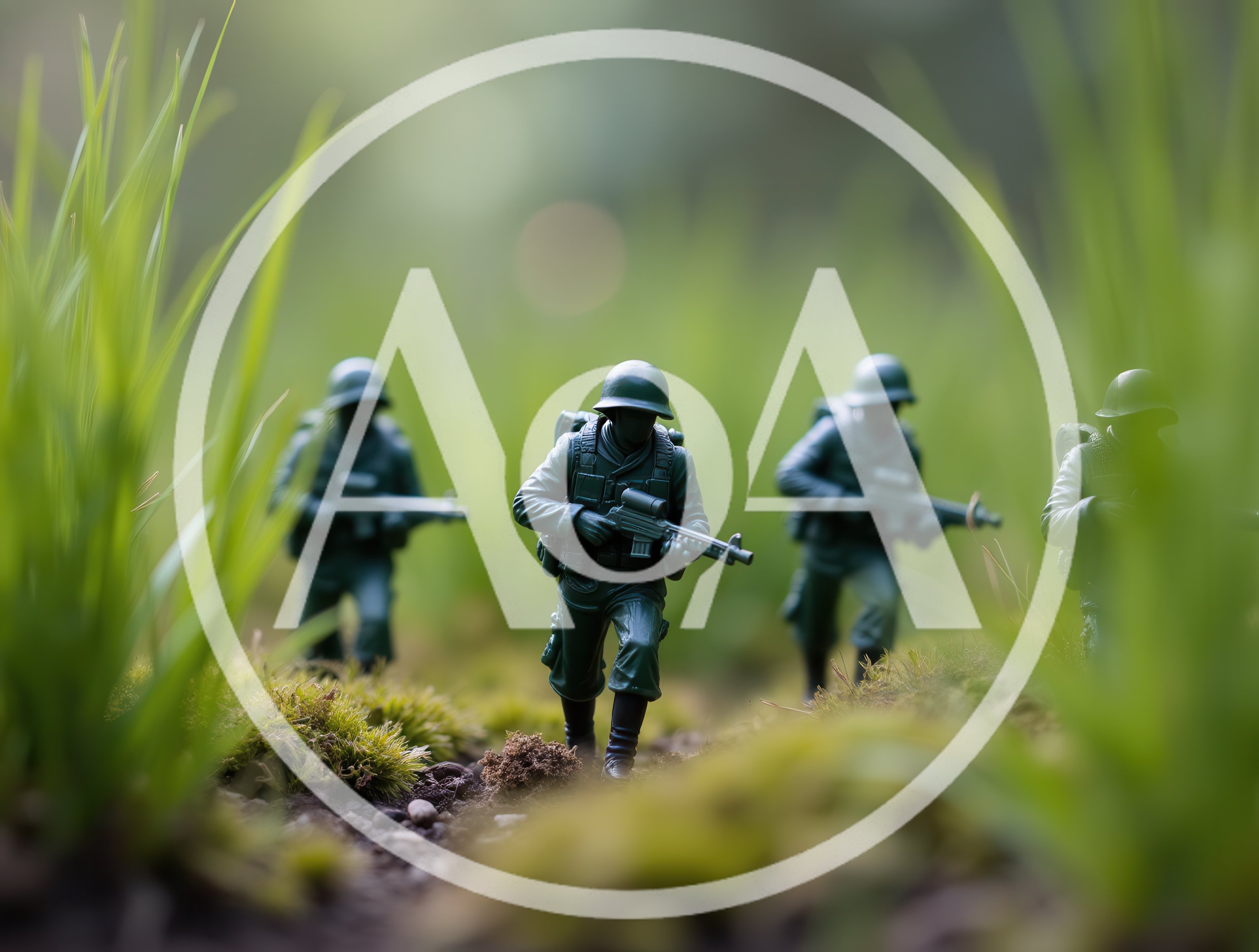 Toy Soldiers Marching Through Tall Green Grass