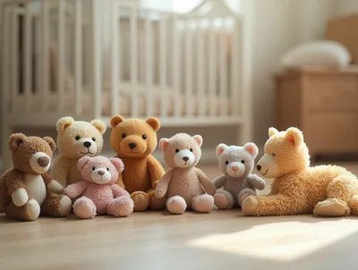 Group Of Cute Teddy Bears In A Nursery