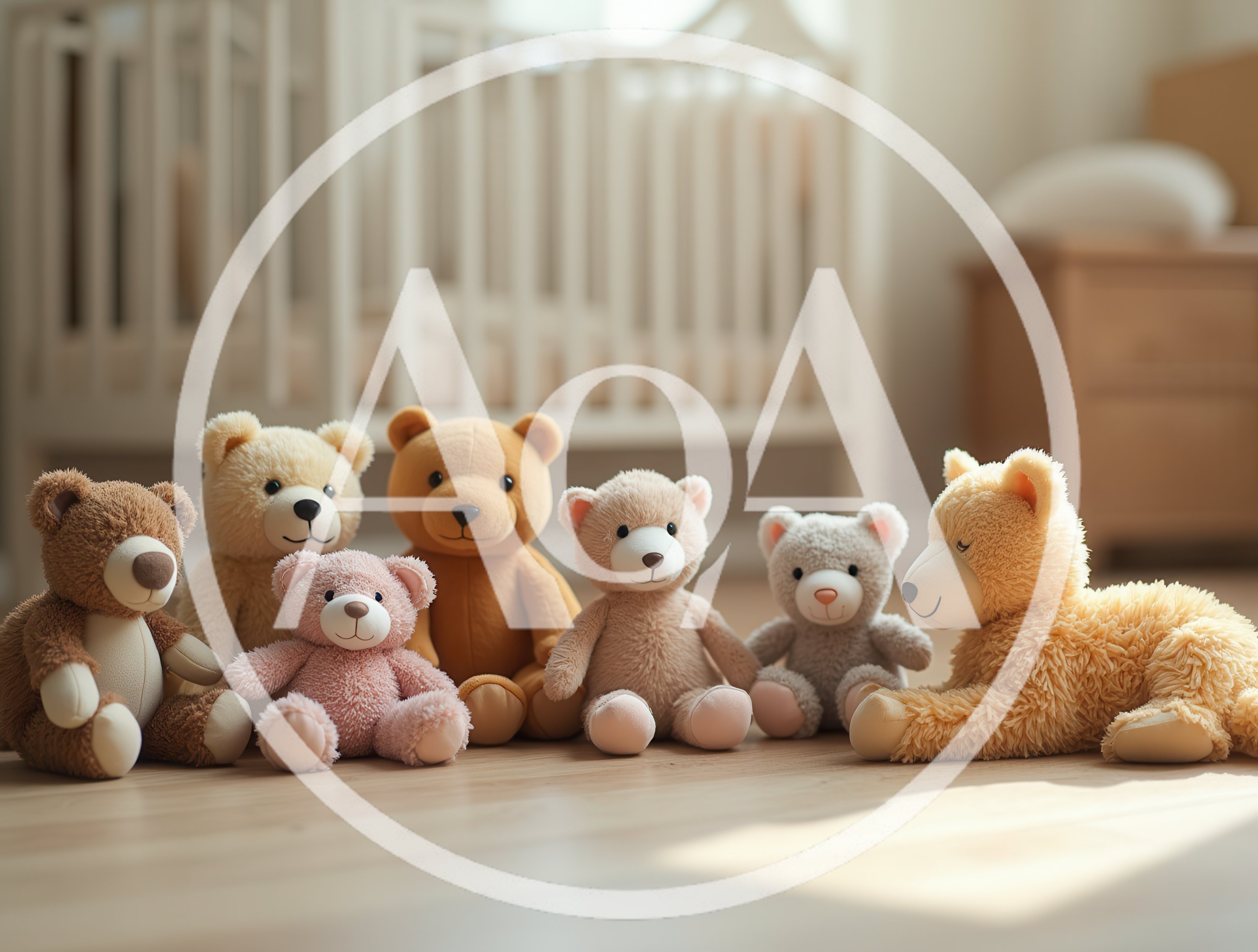 Group Of Cute Teddy Bears In A Nursery